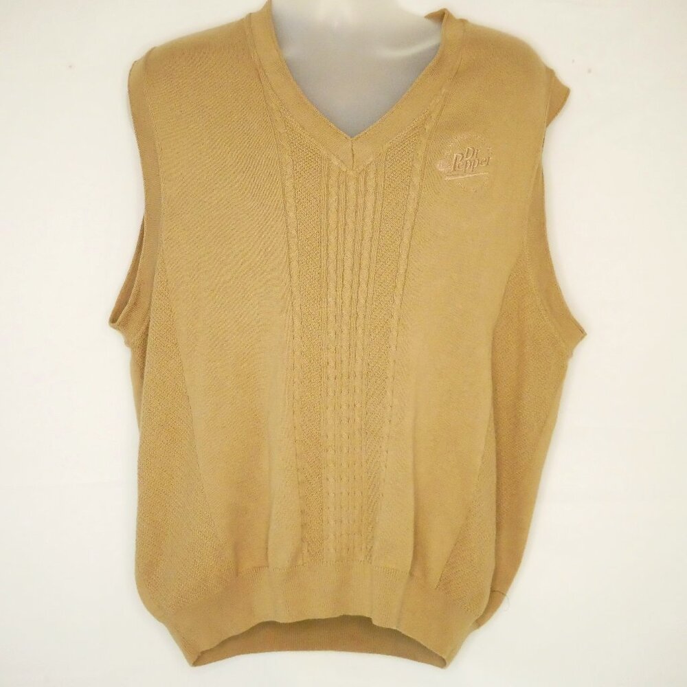 Dr Pepper Sweater Vest Fore Golfwear Cable knit Embroidered XL Tan